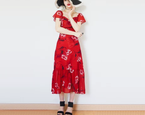 2019新款印花雪纺连衣裙子女夏ins超火...