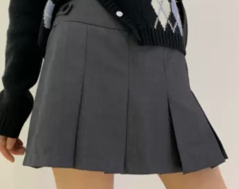 韩校学妹 搭扣设计深灰百褶裙秋季新款半身裙...