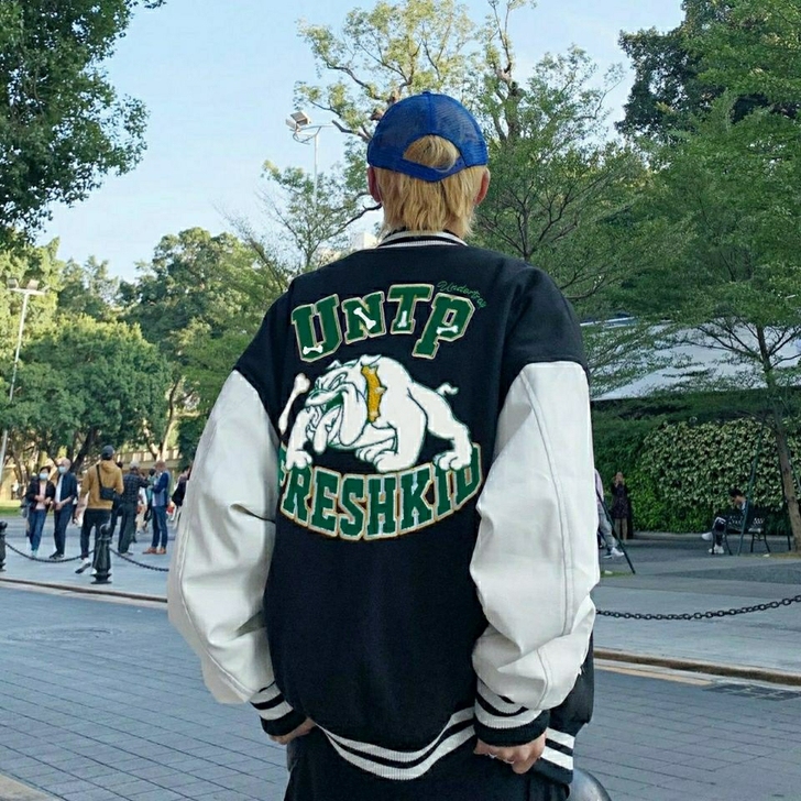 美式棒球服街头斗牛犬印花男装2021新款潮...