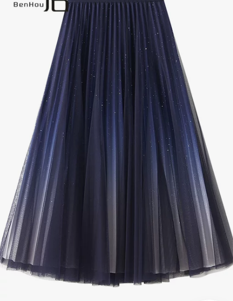 半裙D1810 星空渐变百褶裙半身裙女秋....