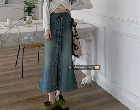 ?高腰牛仔半身裙女设计感小众显瘦气质裙子夏...