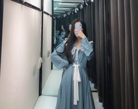 法式复古宫廷风温柔长袖连衣裙夏季薄款女气质...