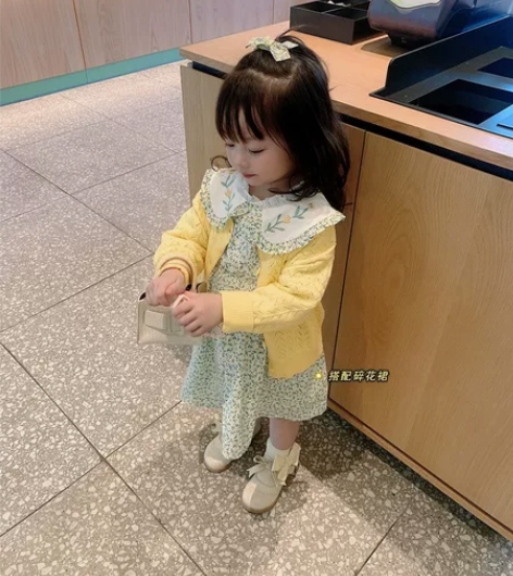 田园风碎花连衣裙黄色毛衣开衫。100码。两...