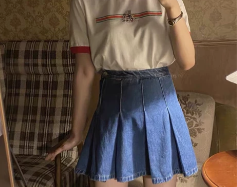老莫同学 牛仔半身裙女2020新款复古学院...