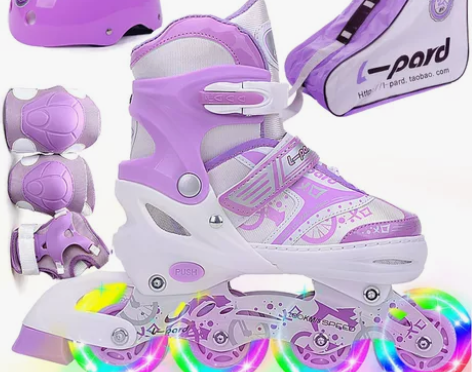 捷豹溜冰鞋女童轮滑鞋儿童初学者滑冰鞋可调大...