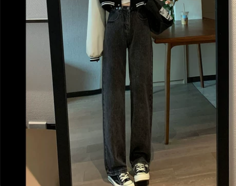 【狂欢价】高腰阔腿牛仔裤女春秋2021年新...
