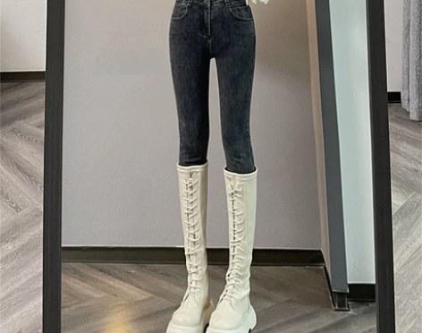 超显腿长！2022年新款 高腰弹力四粒扣修...