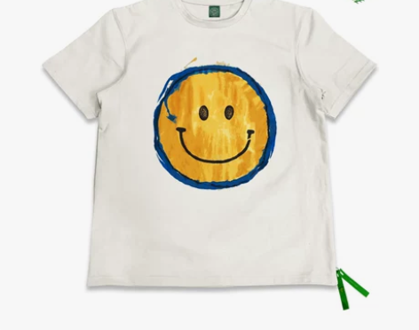 欧美潮牌黄蓝拼接笑脸印花短半袖上衣服超火c...