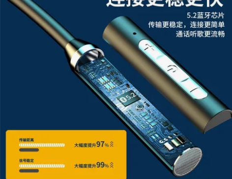 新款蓝牙无线耳机 挂脖运动双耳入耳颈挂式超...