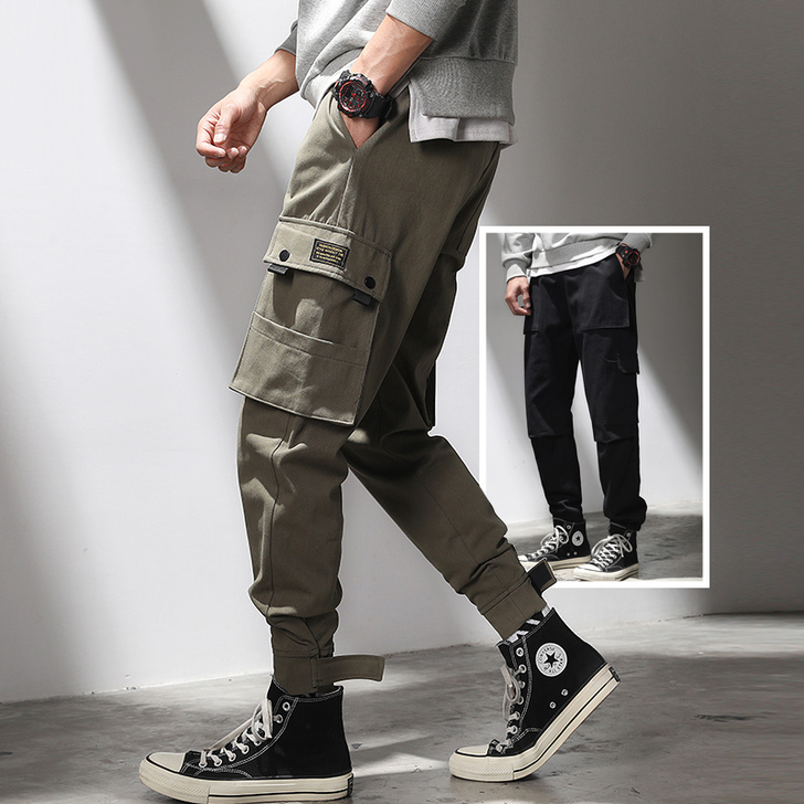 工装裤男潮牌ins卫裤九分束脚裤韩版小脚裤...