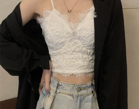 法式别致蕾丝吊带背心女内搭美背带胸垫超火辣...
