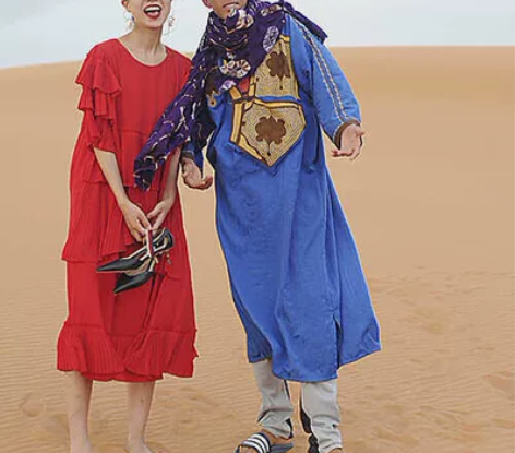 渔自制 关于撒哈拉的故事 正红百褶连衣裙 ...