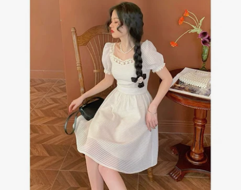 三个裁缝 黑舞曲 法式方领复古肌理感蕾丝拼...