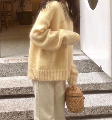 黄色毛衣女套头宽松慵懒风秋冬外穿秋季202...
