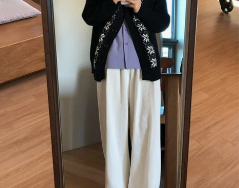 好玩和有趣 灯芯绒裤子女2020新款宽松直...