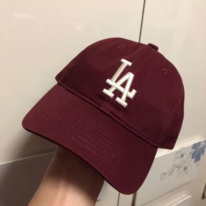mlb联名LA美国职业棒球队帽子酒红色