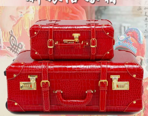 复古行李箱红色拉杆箱旅行箱婚庆箱结婚箱子新...