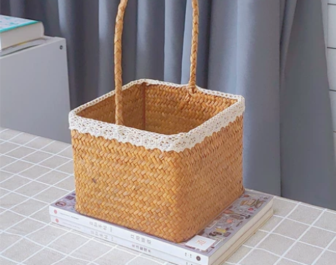 全新 采摘手工草编篮藤草手提花篮 零食水果...