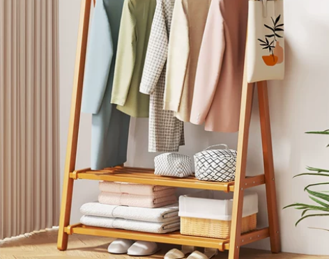 挂衣架落地简易实木家用卧室内晾包晒衣服多功...