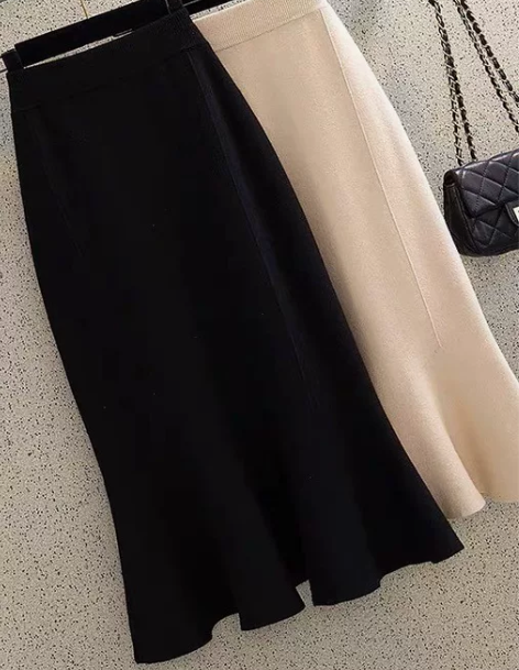 羊毛针织鱼尾半身裙女秋冬中长款高腰包臀