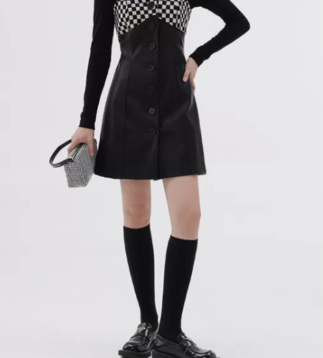 吊带连衣裙pu皮+针织打底衫两件套