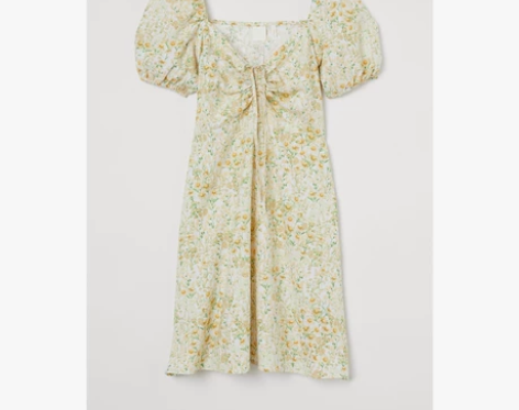 HM 女装裙子女2021春季新款碎花泡泡袖...