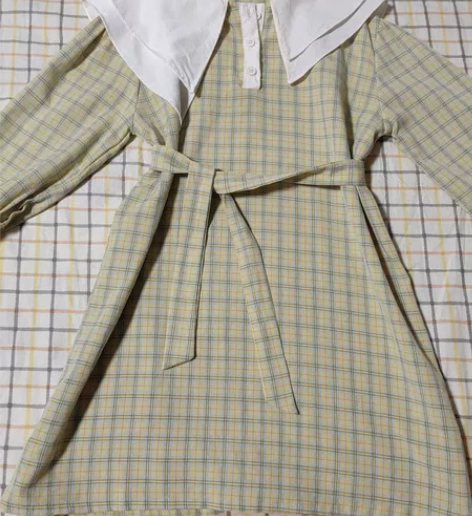 110码女宝春秋格子文艺复古风连衣裙 新旧...