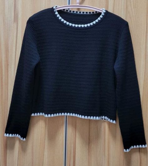 160/84A小香风黑白拼色长袖短款针织衫...