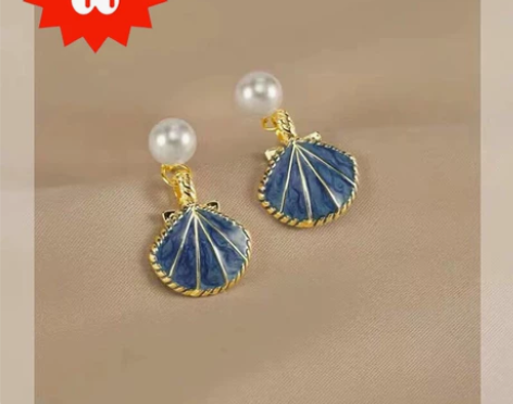 艳炟珍珠贝壳小坠耳环冷淡风高级感简约小巧耳...