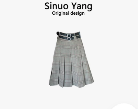 甜美日系学院风格纹百褶中裙女2022秋高腰...