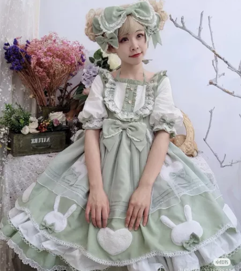 大刀出云边日记Lolita 甜丝兔若草色m...