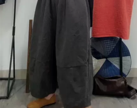 水洗麻灰色宽松休闲裤子女 5/3 直播 感...