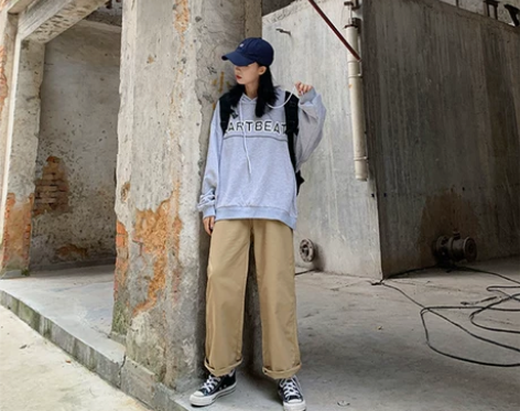 法式工装裤高腰直筒女2019新款韩版百搭显...