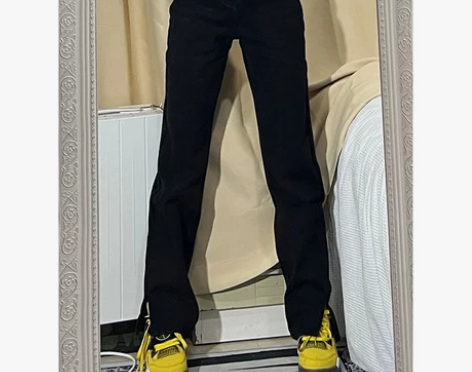 黑色开叉牛仔裤女春秋季2022年新款宽松高...