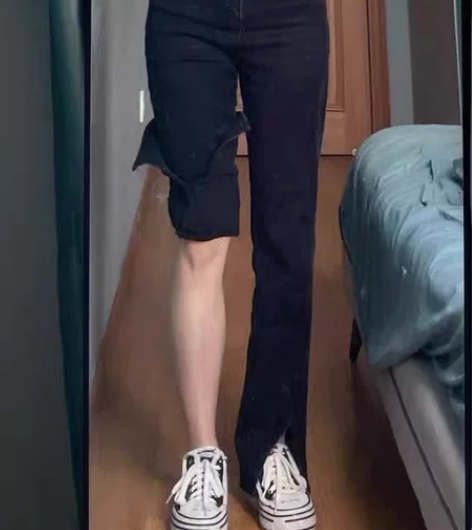 开叉黑色牛仔裤99新～如果有宇宙无敌霹雳大...