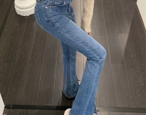 复古牛仔裤女高腰紧身显瘦微喇长裤夏季薄款弹...