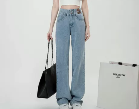 【99价】高腰直筒阔腿牛仔裤女夏季薄款20...