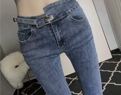 蓝色牛仔裤女2022年春秋新款潮网红设计感...