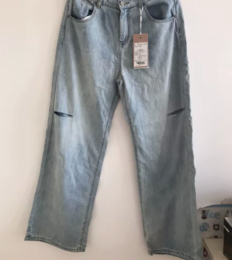 HAVVA2022春秋新款浅色牛仔裤女高腰...