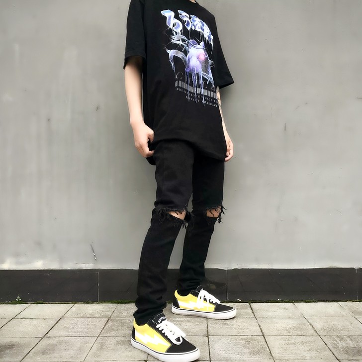 FOG风格复古高街破洞牛仔裤长裤修身小脚牛...
