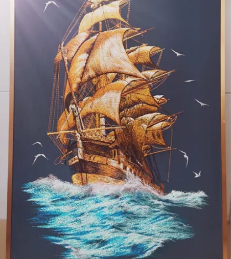 全新，一帆风顺，立体针线画，装饰画，价值几...