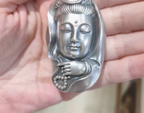 纯银佛头手把件 摆件 银 收藏件 足银 银...