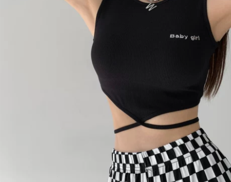 别致高阶感绑带露腰小吊带背心女甜酷外穿刺绣...