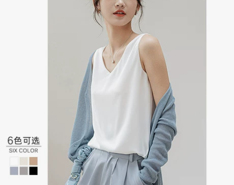 双层雪纺吊带背心女2022春夏v领宽松外穿...