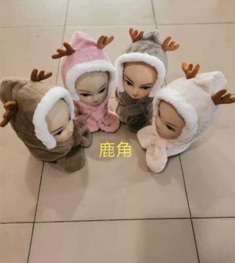 全新女孩子可爱卡通毛绒帽大人小孩都可以戴保...