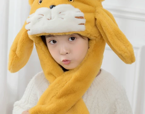 抖音同款耳朵会动的帽子可爱老虎儿童帽子围巾...