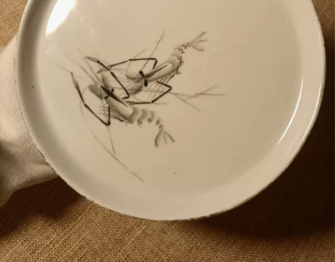 老瓷器文房调色盘五六七手绘墨彩虾盘全品 景...