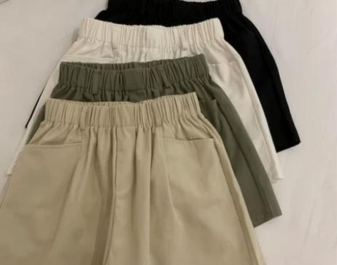 学生阔腿裤休闲裤子女夏季松紧高腰宽松显瘦短...