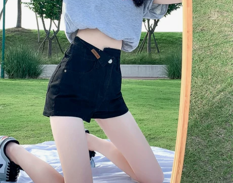 ?黑色高腰百搭牛仔短裤女夏季2022新款a...