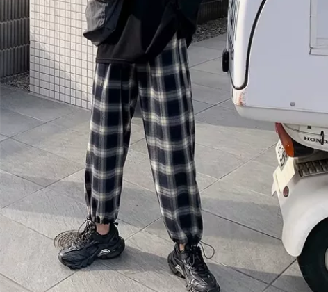 JHXC复古格子裤女宽松直筒2022春秋新...